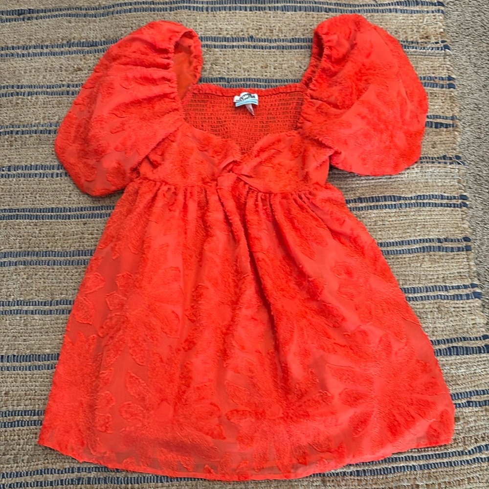 Bright Red Puff Sleeve Mini Dress - Unbranded